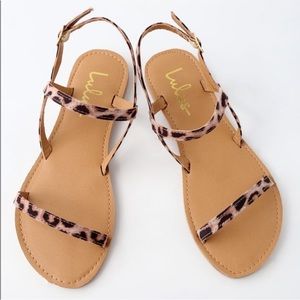 Lulu’s Rika Camel Leopard Suede Flat Sandal 6.5
